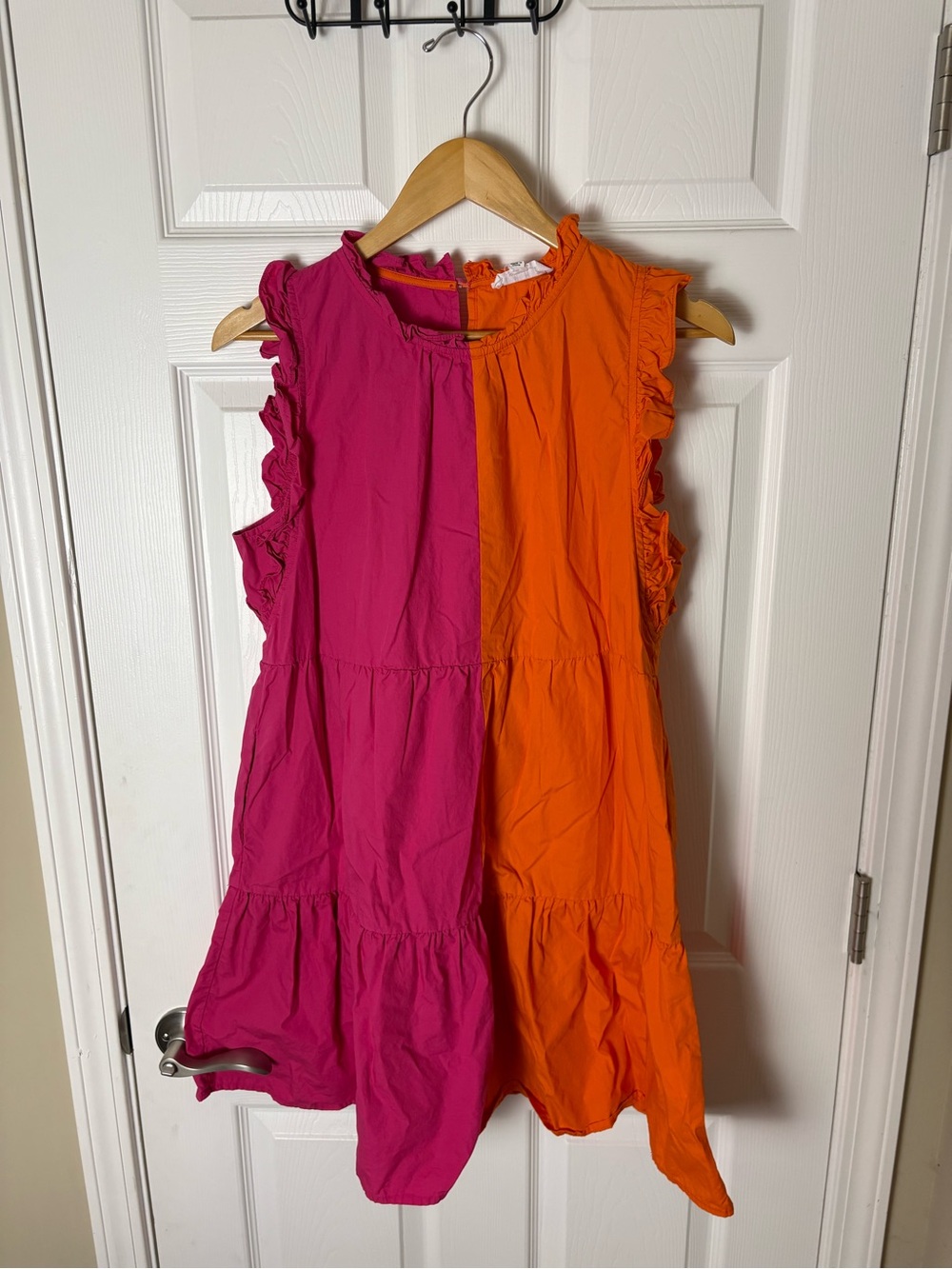 THML Hot Pink & Orange Ruffle Sleeve Tiered Dress